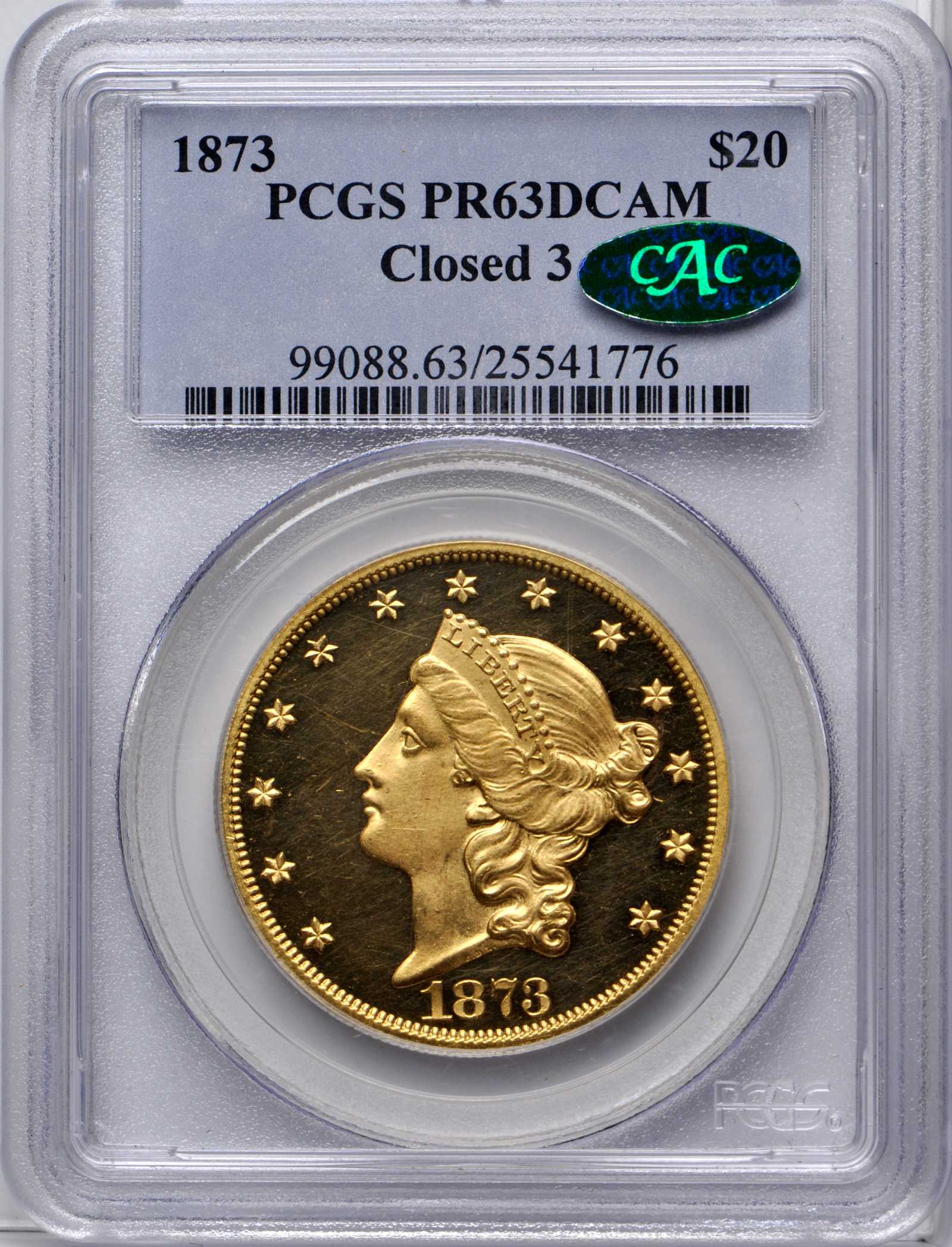 image for: 1873 Liberty Head Double Eagle. Close 3. Proof-63 Deep Cameo (PCGS). CAC.