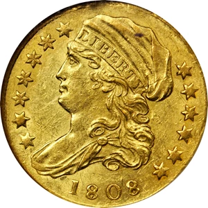 image for: 1808 Capped Bust Left Quarter Eagle. BD-1, the only known dies. Rarity-4. MS-60 (NGC).