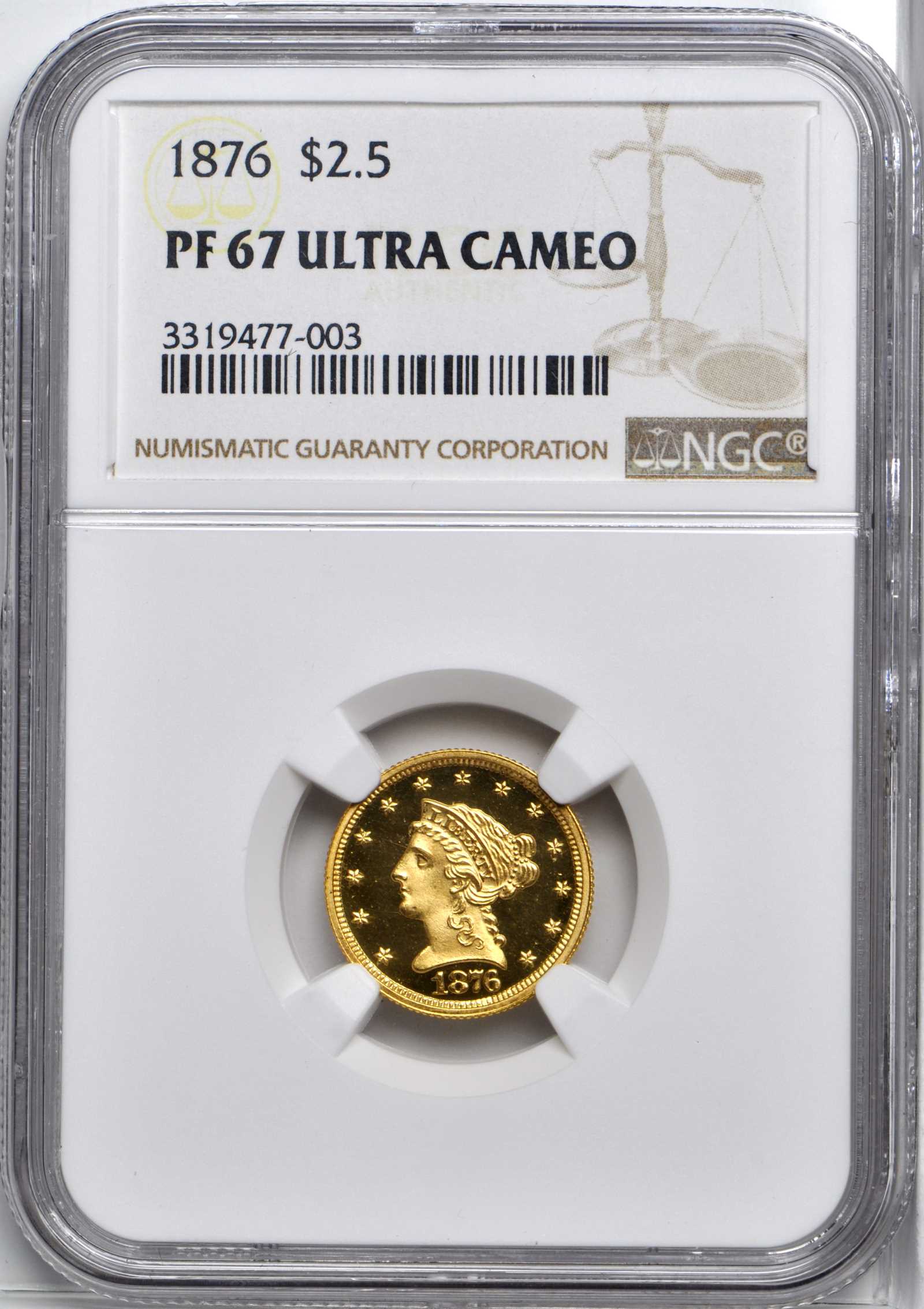 image for: 1876 Liberty Head Quarter Eagle. Proof-67 Ultra Cameo (NGC).