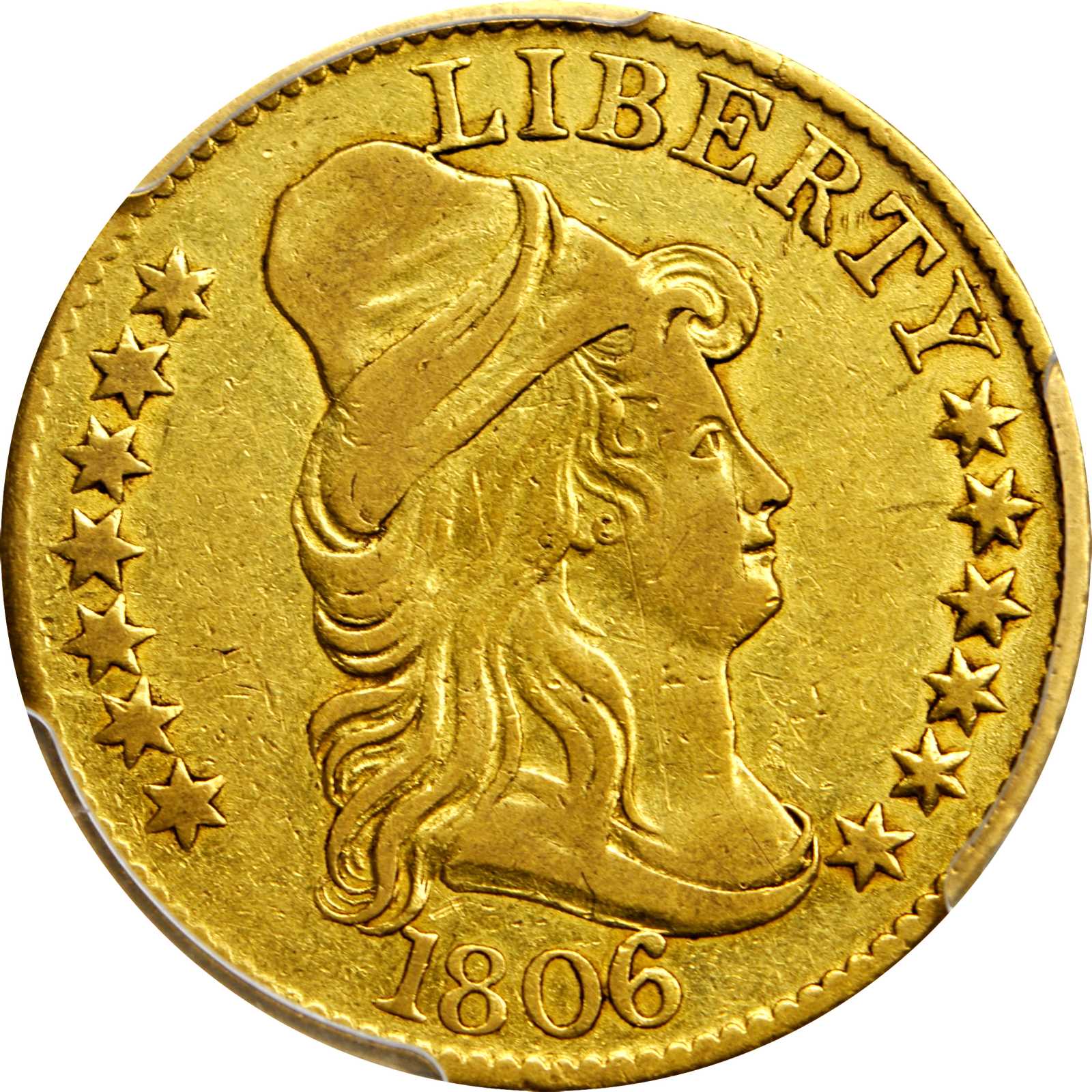 1806 Capped Bust Right Half Eagle. BD-6. Rarity-2. Round-Top 6, Stars 7x6. VF-35 (PCGS).