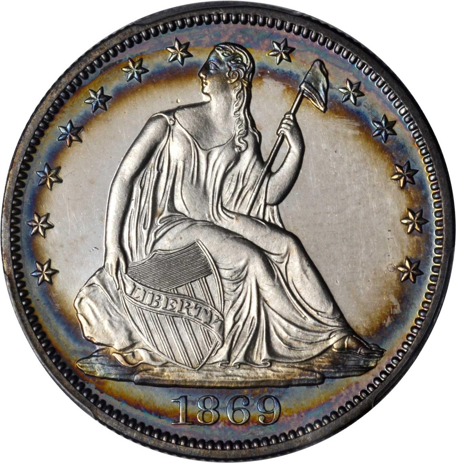 image for: 1869 Liberty Seated Half Dollar. Proof-64 Cameo (PCGS).