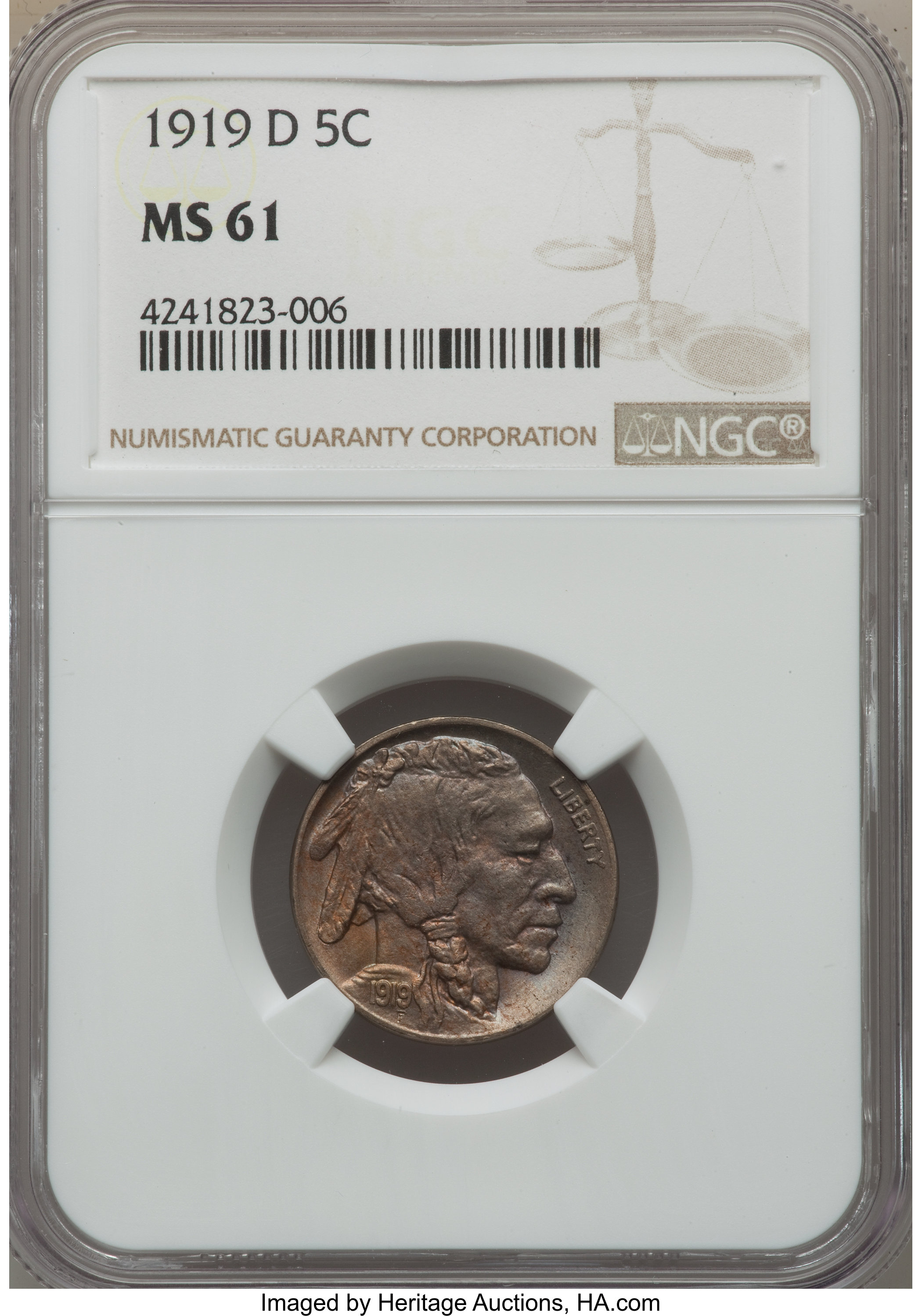 1919-D 5C MS61 NGC. NGC Census: (23/252). PCGS Population: (7/487). CDN: $630 Whsle. Bid for problem-free NGC/PCGS MS61. Mi...