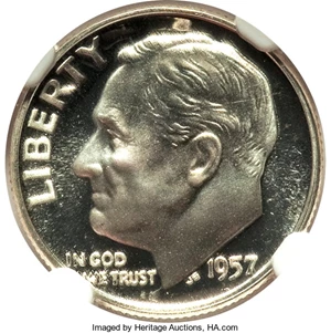 image for: 1957 10C PR69 Ultra Cameo NGC. NGC Census: (23/0). PCGS Population: (6/0). ...