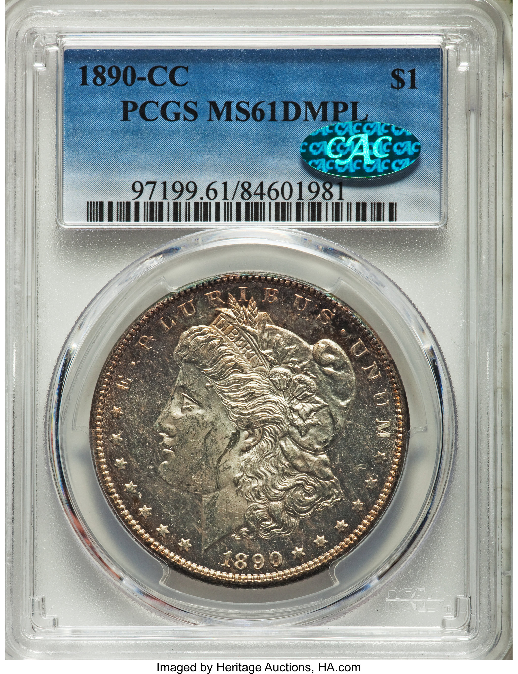 1890-CC $1 MS61 Deep Mirror Prooflike PCGS. CAC. PCGS Population: (58/767). NGC Census: (37/352). ...