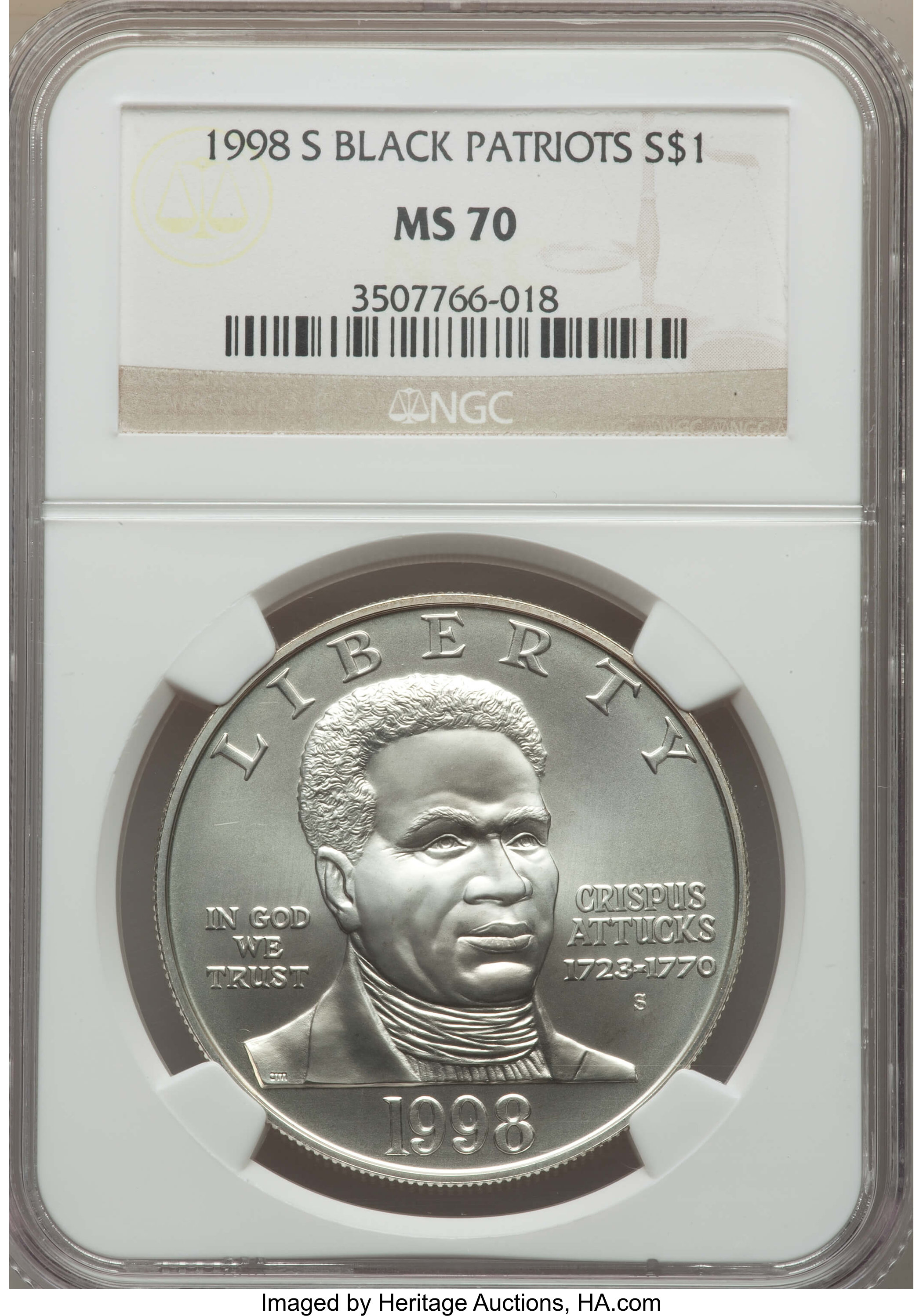 1998-S $1 C. Attucks MS70 PCGS. PCGS Population: (268). NGC Census: (325). ...