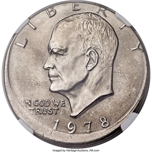 image for: 1978 $1 Eisenhower Dollar -- Struck 10% Off Center -- MS67 NGC....