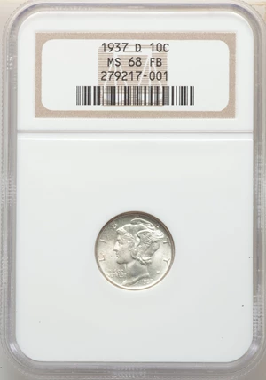 image for: 1937-D 10C MS68 Full Bands NGC. NGC Census: (16/0). PCGS Population: (18/0). Mintage 14,146,000. ...