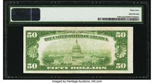 image for: Fr. 2102-E $50 1934 Light Green Seal Federal Reserve Note. PMG Choice Very Fine 35....