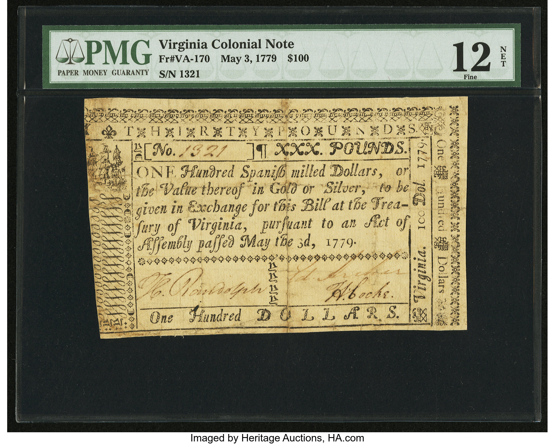 image for: Virginia May 3, 1779 $100 PMG Fine 12 Net....