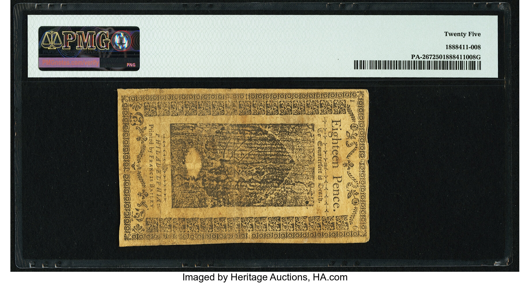 image for: Pennsylvania March 16, 1785 1s 6d PMG Very Fine 25....