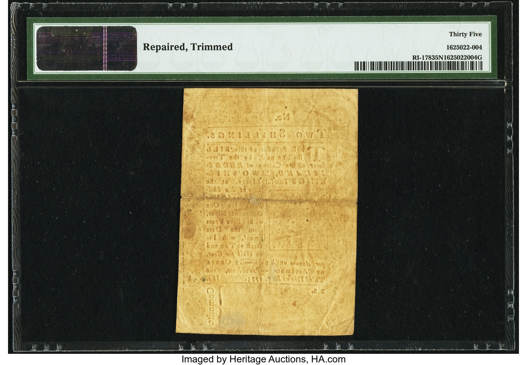 image for: Rhode Island May 3, 1775 2s PMG Choice Very Fine 35 Net....