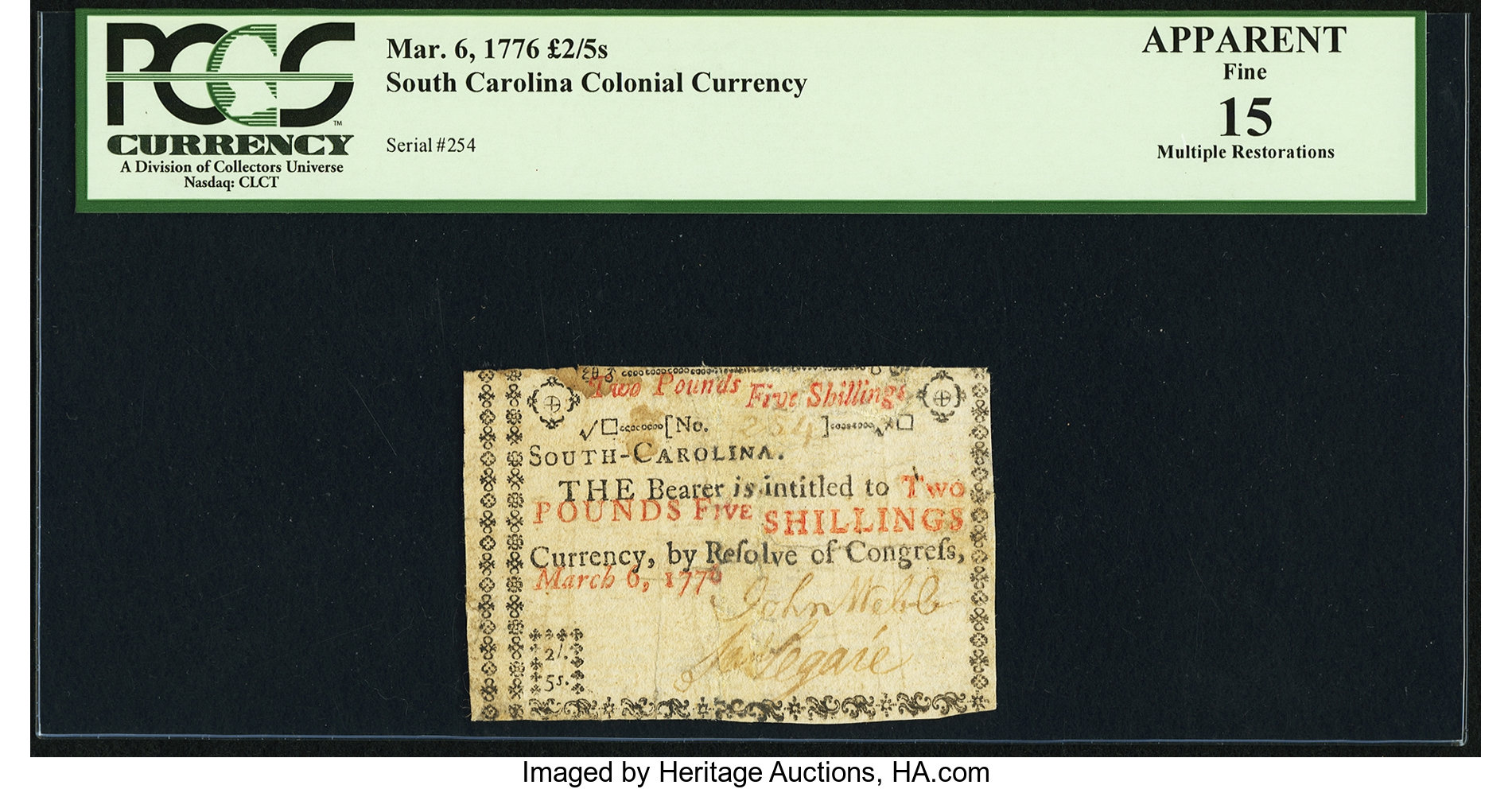 image for: South Carolina March 6, 1776 £2 5s PCGS Apparent Fine 15....