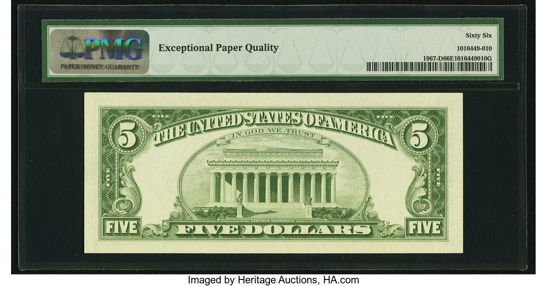 image for: Fr. 1967-D $5 1963 Federal Reserve Note. PMG Gem Uncirculated 66 EPQ....
