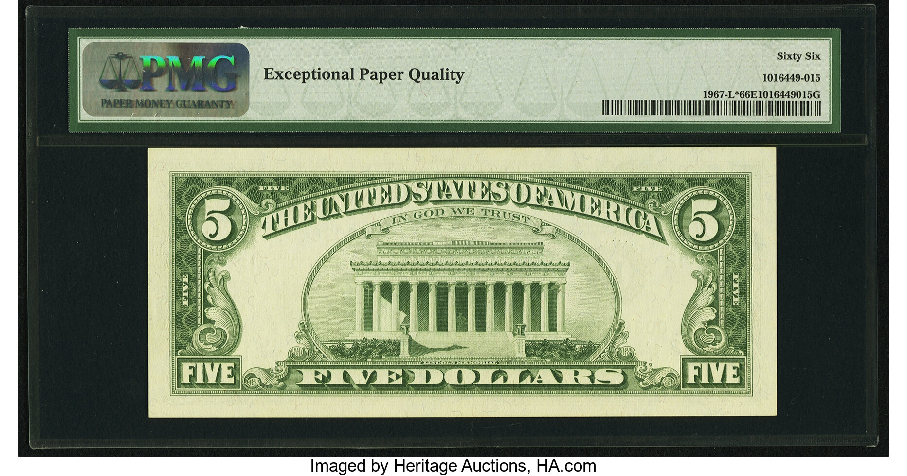 image for: Fr. 1967-L* $5 1963 Federal Reserve Note. PMG Gem Uncirculated 66 EPQ....
