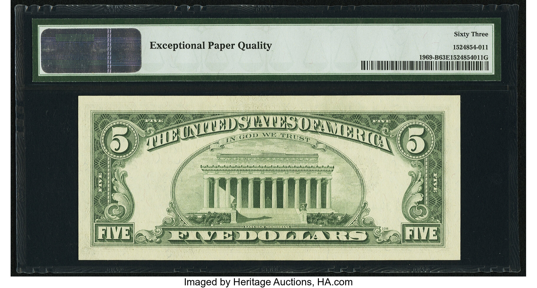 image for: Fr. 1969-B $5 1969 Federal Reserve Note. PMG Choice Uncirculated 63 EPQ....