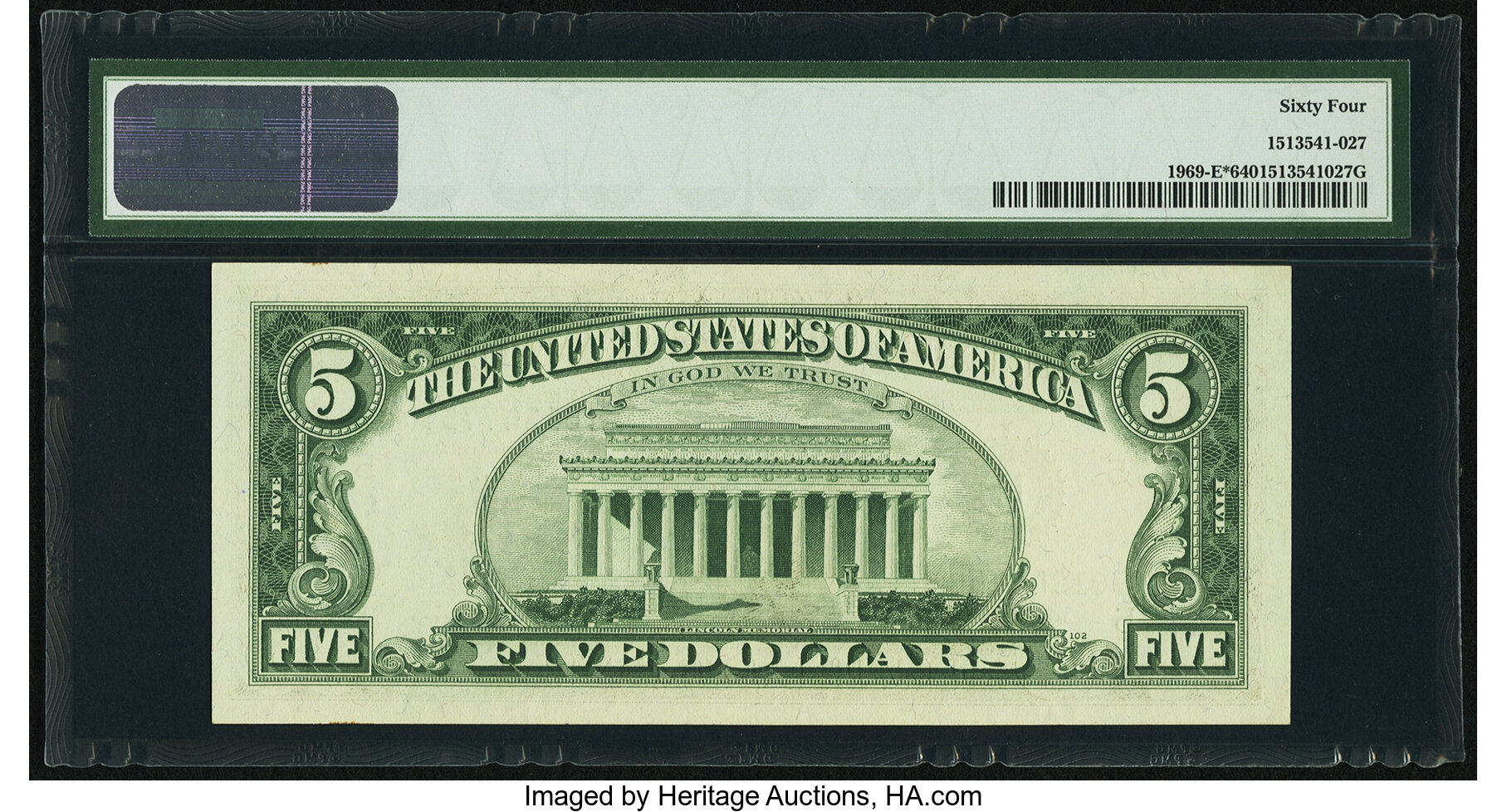 image for: Fr. 1969-E* $5 1969 Federal Reserve Note. PMG Choice Uncirculated 64....