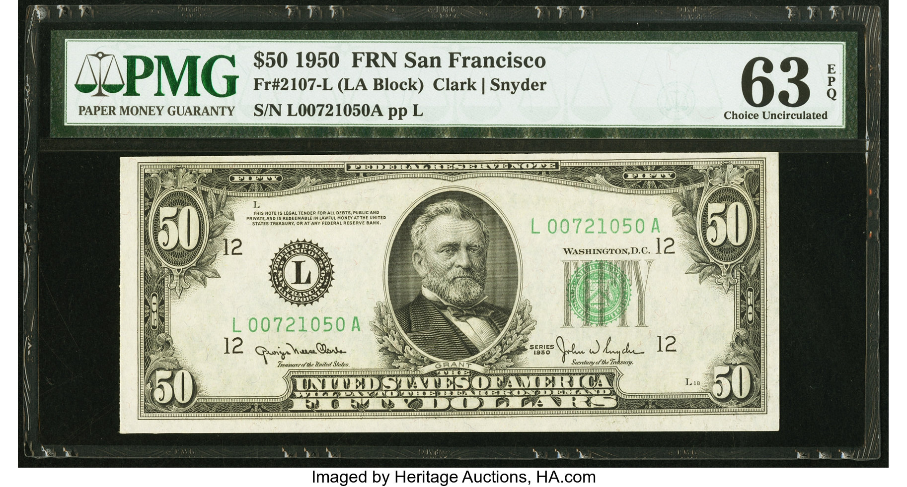 image for: Fr. 2107-L $50 1950 Federal Reserve Note. PMG Choice Uncirculated 63 EPQ....