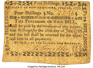image for: New Hampshire June 28, 1776 4 Shillings Fr. NH-168. PCGS Very Fine 35....
