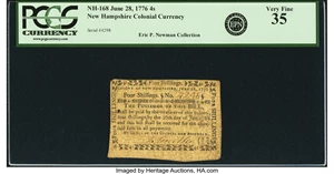 image for: New Hampshire June 28, 1776 4 Shillings Fr. NH-168. PCGS Very Fine 35....