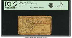 image for: New Jersey April 12, 1757 6 Pounds Fr. NJ-104. PCGS Fine 15 Apparent....