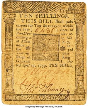 image for: Pennsylvania April 25, 1759 10 Shillings Fr. PA-98. PCGS Very Fine 25....