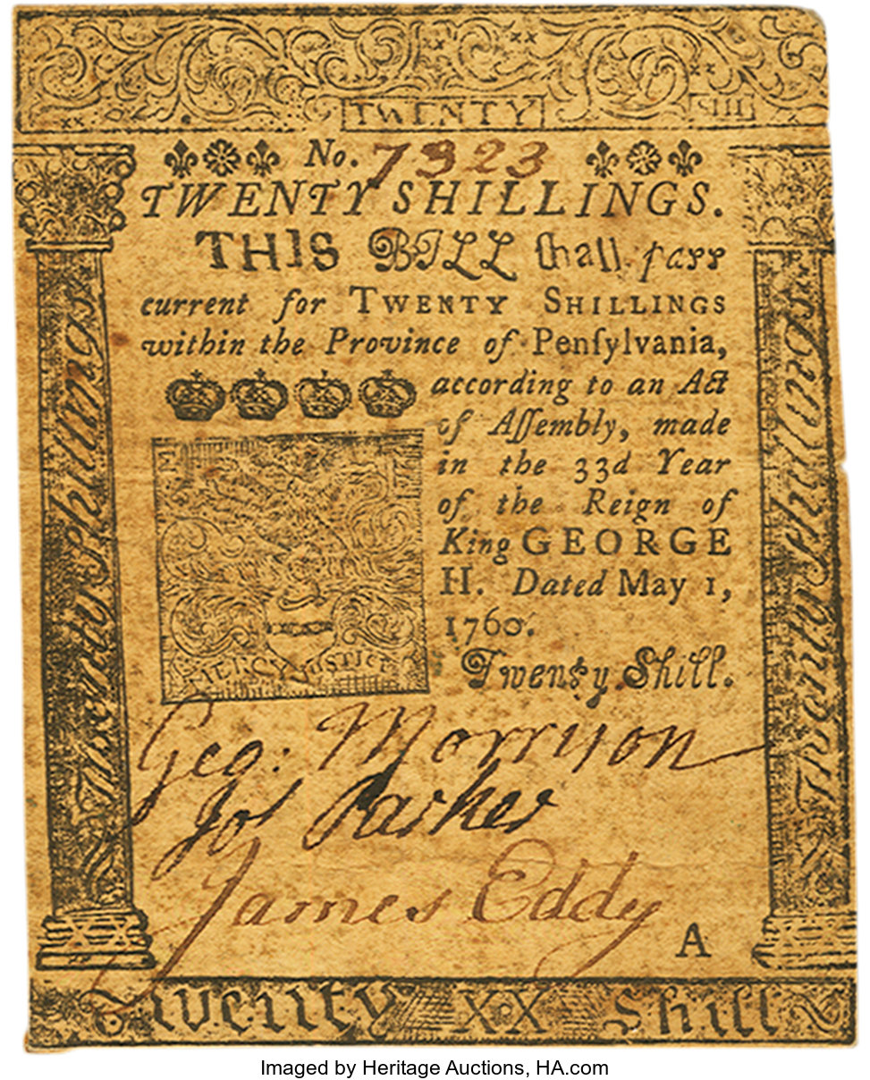 image for: Pennsylvania May 1, 1760 20 Shillings Fr. PA-112. PCGS Extremely Fine 40 Apparent....