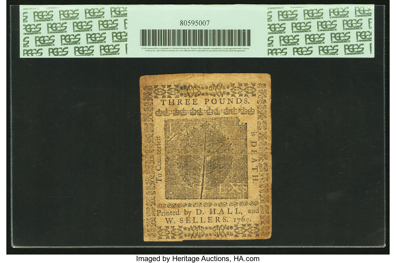 image for: Pennsylvania March 1, 1769 3 Pounds or 60 Shillings Fr. PA-133. PCGS Very Fine 30....