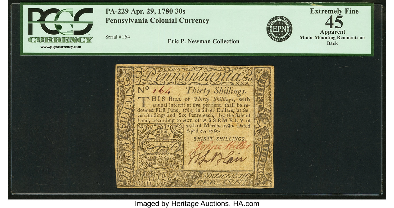 image for: Pennsylvania April 29, 1780 30 Shillings Fr. PA-229. PCGS Extremely Fine 45 Apparent....