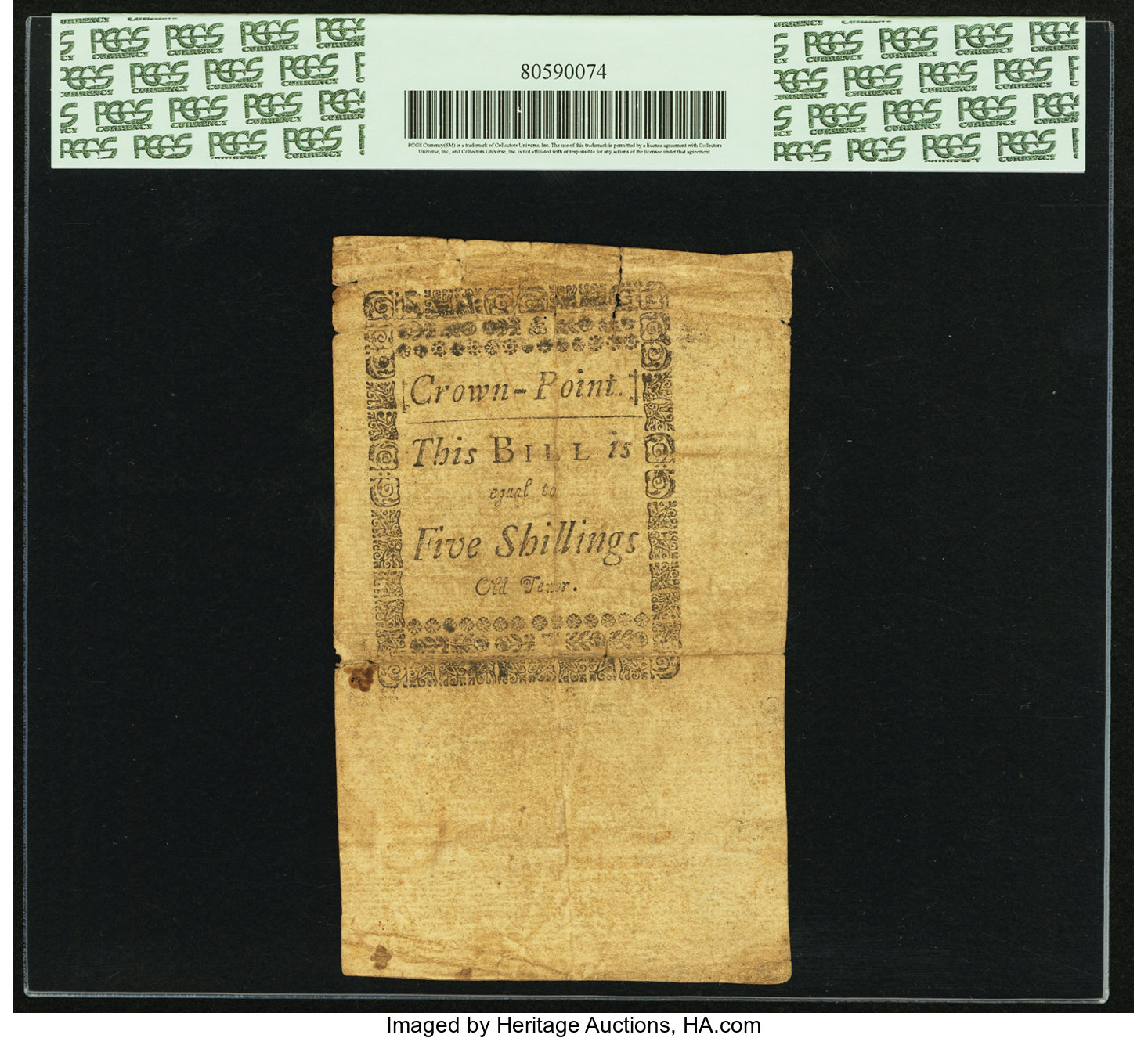 image for: Rhode Island March 18, 1750/51 Redated 1755 1 Dwt. 13.5 Gr. (5 Shillings Old Tenor) Fr. RI-60b. PCGS Very Fine 25 Apparent....