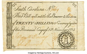 image for: South Carolina November 15, 1775 20 Shillings Fr. SC-108. PCGS Very Fine 30....