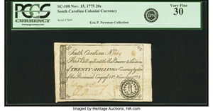 image for: South Carolina November 15, 1775 20 Shillings Fr. SC-108. PCGS Very Fine 30....