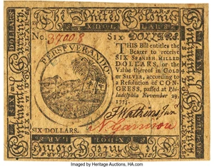image for: Continental Currency November 29, 1775 $6 Fr. CC-16. PCGS Choice About New 58....