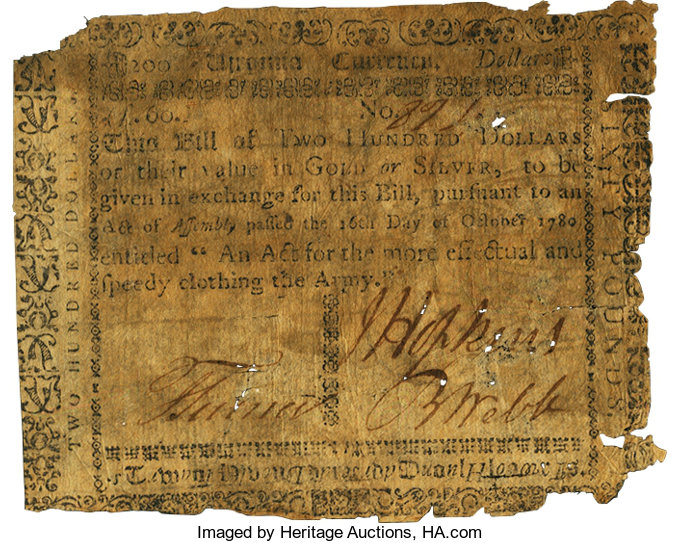 Oct 16, 1780 $200 Virginia (Fr. VA198)