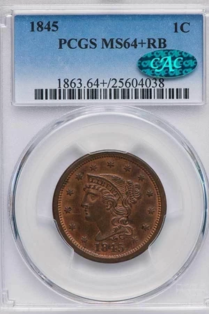 image for: 1C 1845 PCGS MS64+ RB CAC