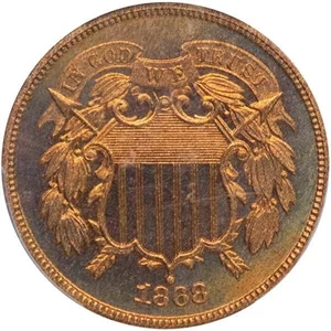 image for: 2C 1868 PCGS PR67 RB CAC