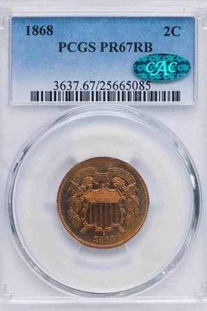 image for: 2C 1868 PCGS PR67 RB CAC