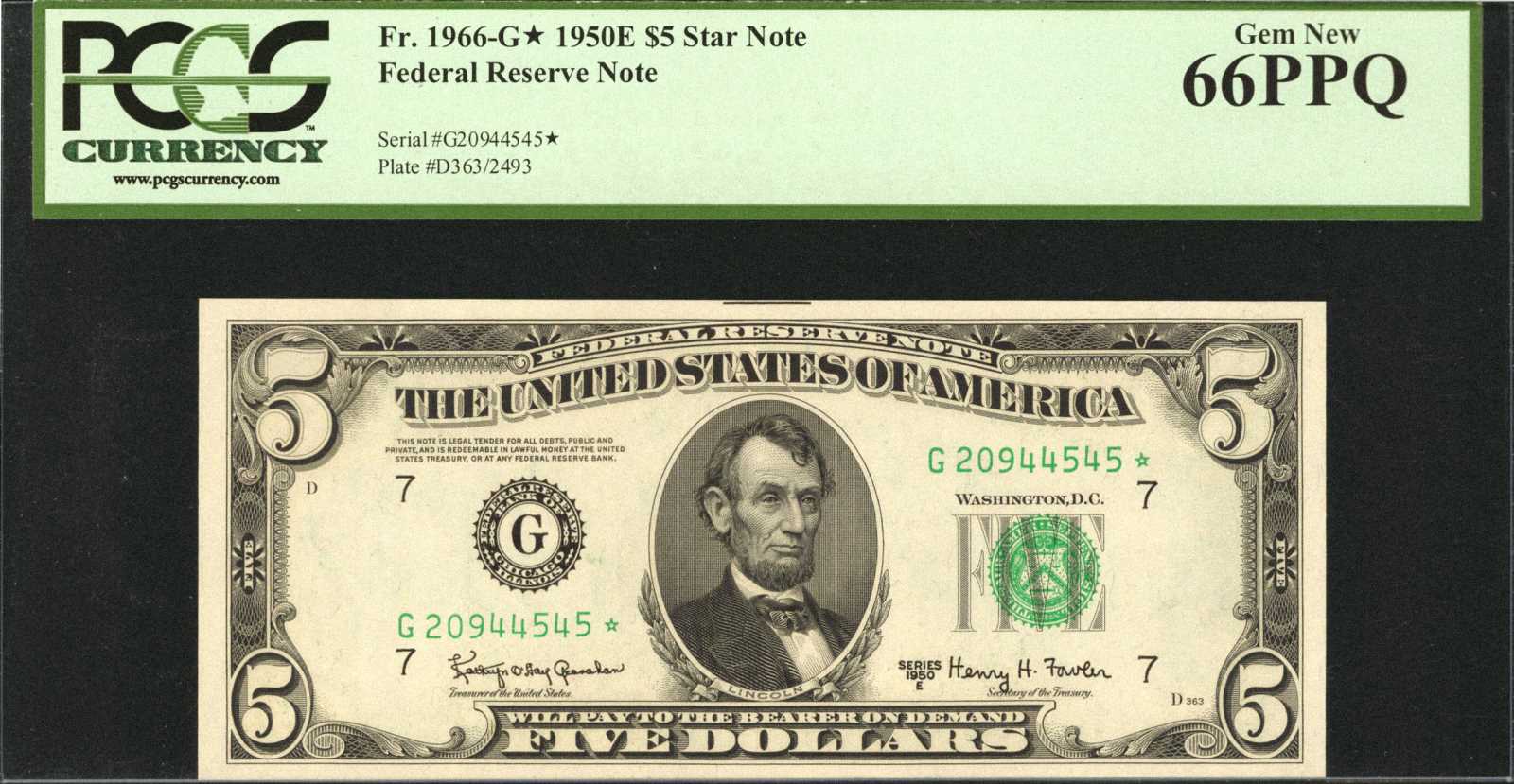 1950E $5 Replacement, Chicago (Fr. 1966G*)