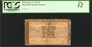image for: MD-44. Maryland. Jan. 1, 1767. $1. PCGS Fine 12.