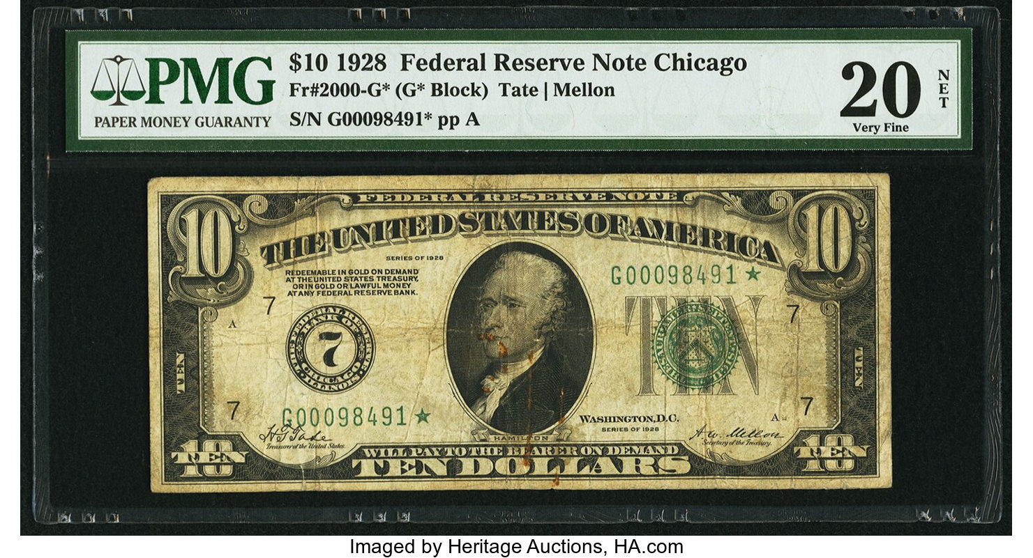 image for: Fr. 2000-G* $10 1928 Federal Reserve Star Note. PMG Very Fine 20 Net....