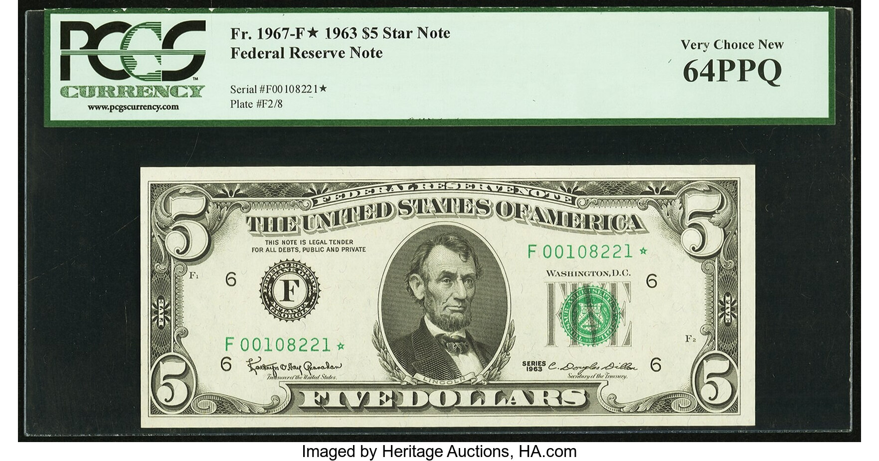 image for: Fr. 1967-F* $5 1963 Federal Reserve Star Note. PCGS Very Choice New 64PPQ....