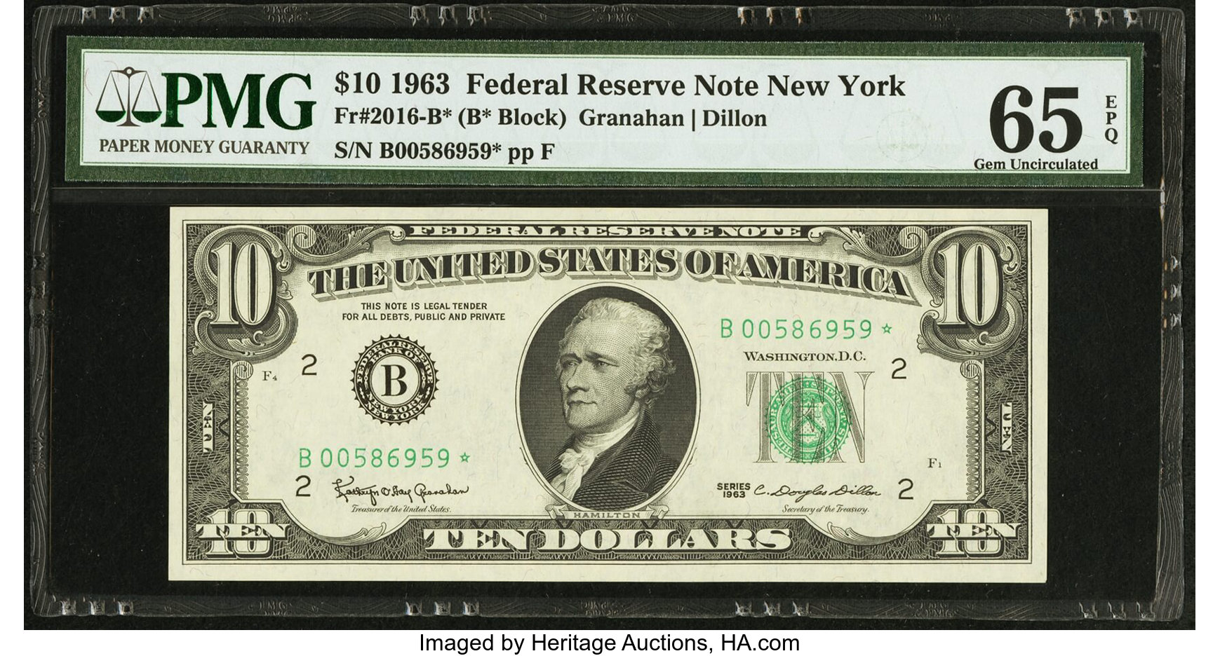 image for: Fr. 2016-B* $10 1963 Federal Reserve Note. PMG Gem Uncirculated 65 EPQ....