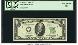 image for: Fr. 2011-G* $10 1950A Federal Reserve Star Note. PCGS Very Choice New 64....