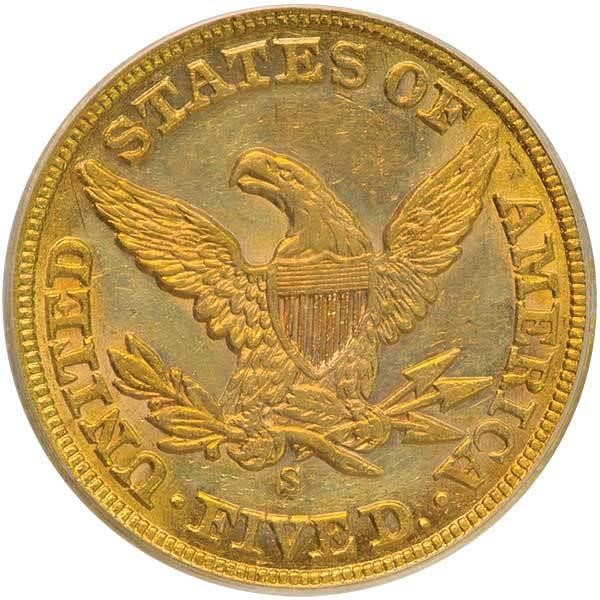 image for: $5 1859-S PCGS AU50