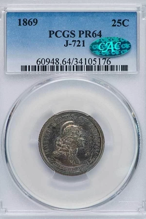 image for: 25C 1869 J-721. PCGS PR64 CAC