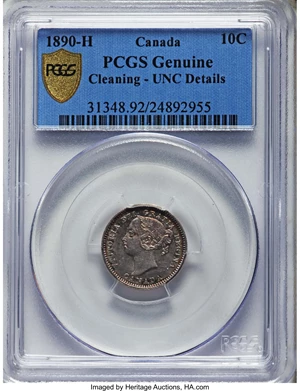 image for: Newfoundland. Victoria 10 Cents 1890-H UNC Details (Cleaning) PCGS