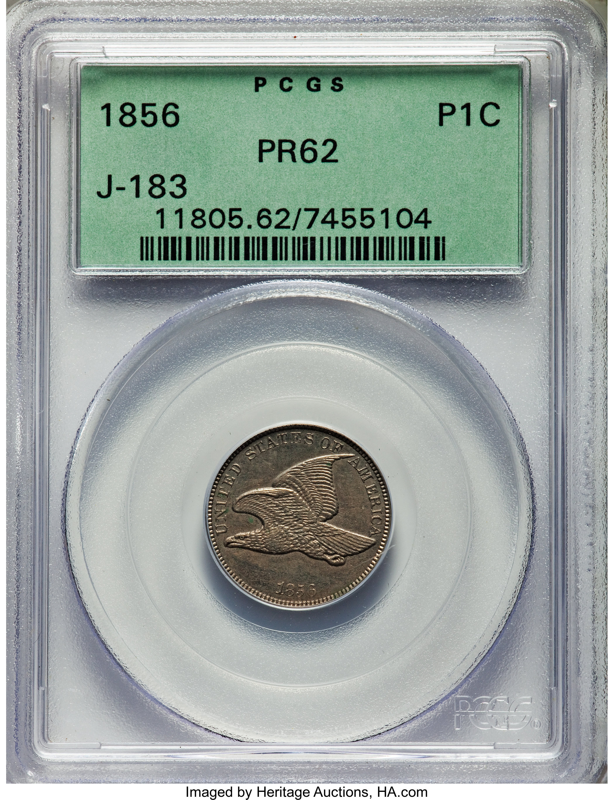 image for: 1856 P1C Flying Eagle Cent, Judd-183, Pollock-217, Snow-4, High R.7 PR62 PCGS....