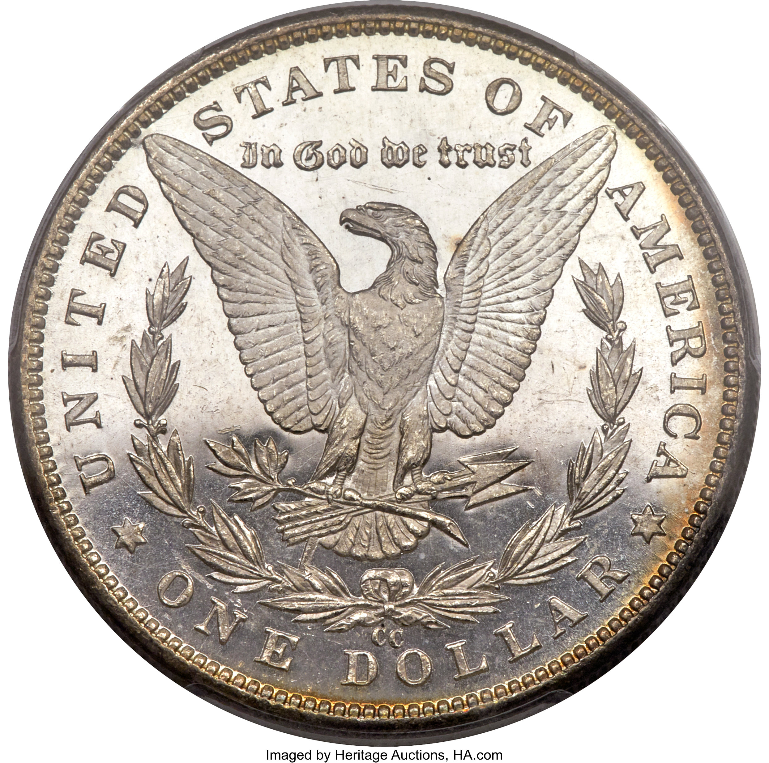 image for: 1890-CC $1 Tail Bar, VAM-4, MS63 Deep Mirror Prooflike PCGS. CAC....