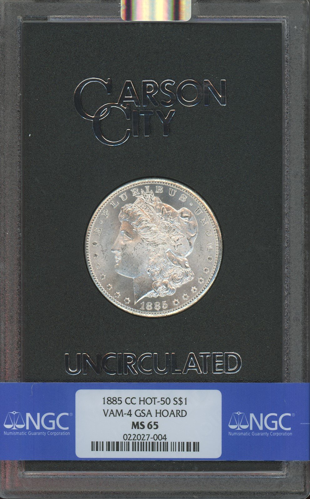 1885-CC $1 GSA, Doubled Dash, VAM-4, MS65 NGC. ...