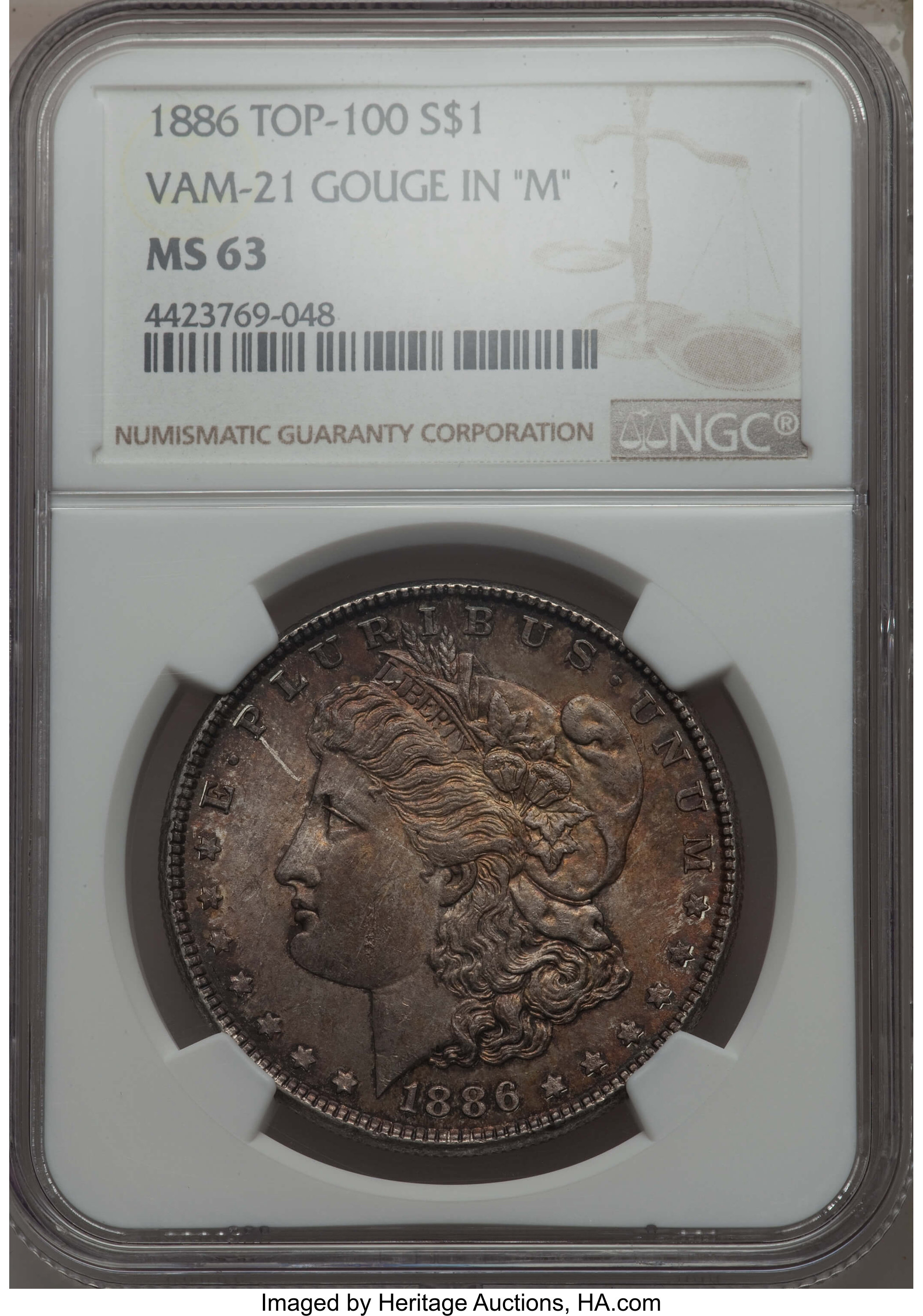 1886 $1 Gouge in M, VAM-21, MS63 NGC. TOP-100. NGC Census: (38995/83785). PCGS Population: (41505/65678). CDN: $51 Whsle. B...