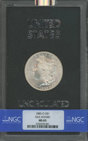 image for: 1885-O $1 GSA MS65 NGC. NGC Census: (0/0). PCGS Population: (4/0). CDN: $120 Whsle. Bid for problem-free NGC/PCGS MS65. Min...